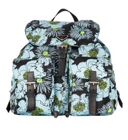 Prada Floral Backpack, Nylon, Blue/Black, 158, 3*